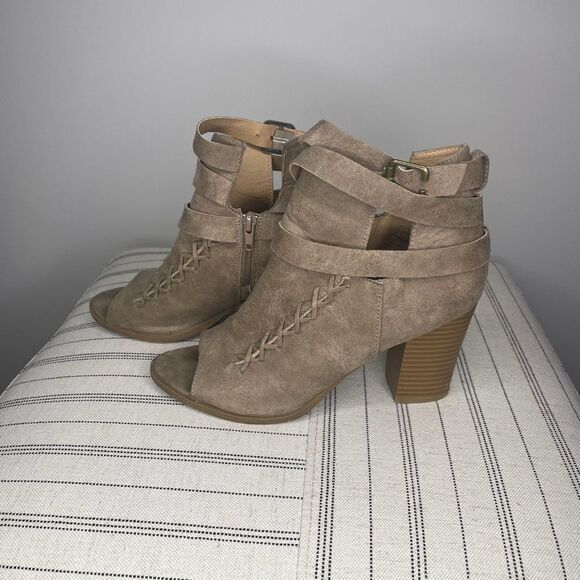 Diba- Tan Peep Toe Heels with Side Buckle - Picture 1 of 4